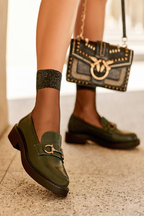 Women's Leather Moccasins Dark Green Beanika