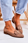 Women's Suede Moccasins Ballerinas Light Brown Mary-Jane