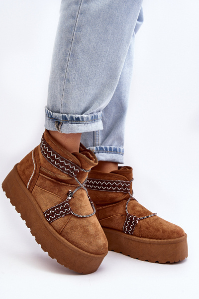 Women's snow boots with thick sole and laces camel Milson