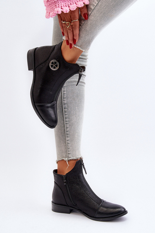 Women's Ankle Boots with Flat Heel and Zip Beige Loratie