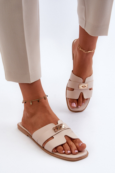 Women's Flat Sandals with Beige Decoration Kavinia