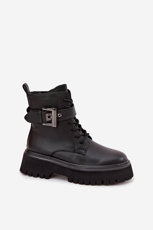 Damskie Botki Workery Ozdobna Klamra Ocieplane D&A MK52-032