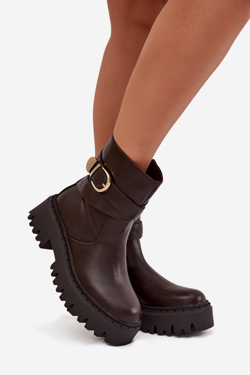 Insulated Women's Boots with Gold Buckle Chocolate Elanore