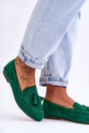 Suede Classic Fringed Loafers Green Averil