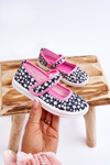 Children's Velcro Ballerinas In Print Navy Blue And Pink Selah