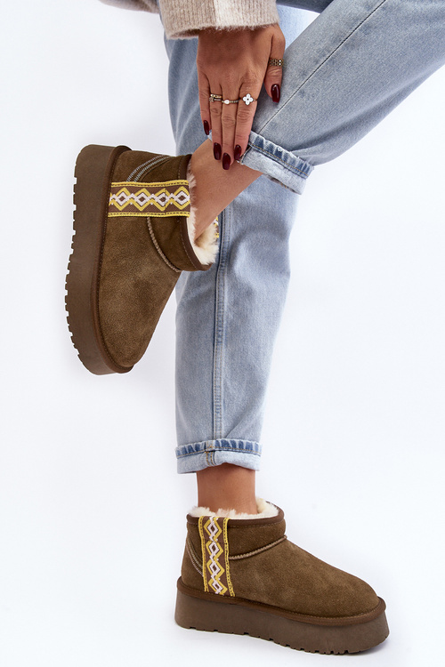 Leather Suede Snow Boots Women Green Vebissat