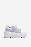 Jeansowe Sneakersy Masywna Platforma Skóra Naturalna Białe Lewski 3586