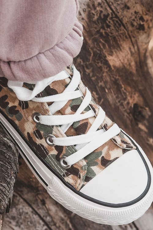 Children's High Sneakers With A Zipper Beige and green Filemon