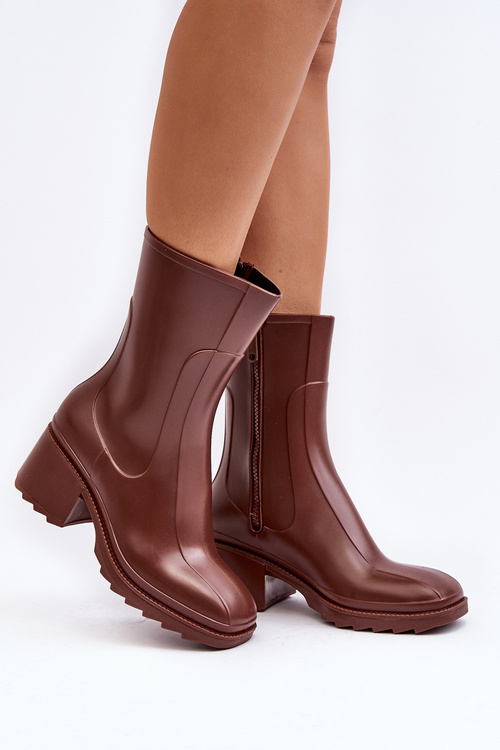 Women's Matte Boots Botki On Heel Brown Bertaida