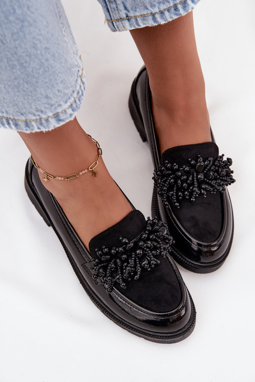 Mokasyny Lakierowane Damskie Czarne S.Barski HY52-369B