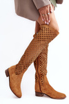 Suede Boots with Cut-Out Pattern Camel Arinna