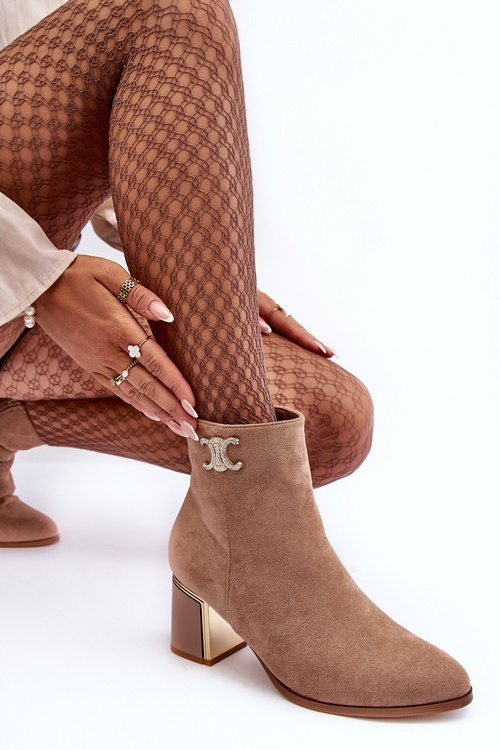 Leather Boots On Heel With Ornament Beige Dwinja