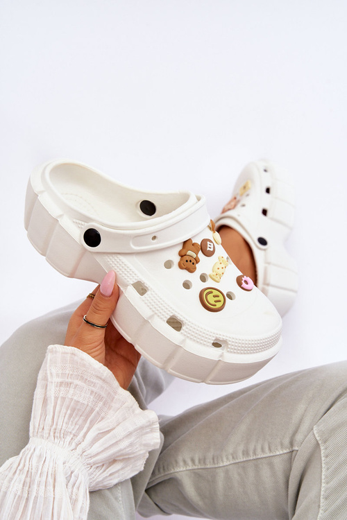 Women's Foam Slippers Crocs With Embellishments White Marlett