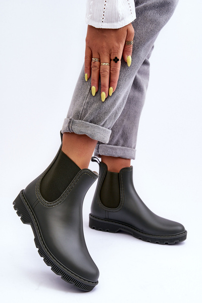 Kalosze Matowe Damskie Wsuwane Ciemnozielone Helinca HM48