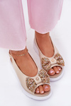 Ladies Leather Wedge Sandals With Bow Beige Zazoo 1882