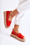 Espadryle Damskie Ćwieki Czerwone Laross