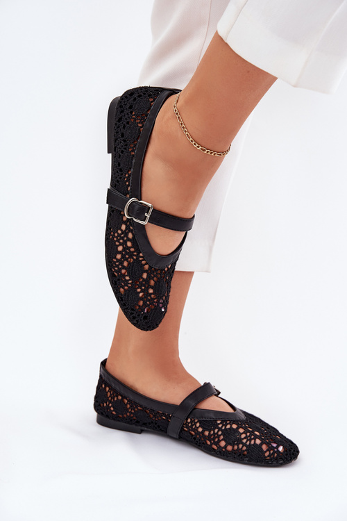 Perforated ballerinas with strap black Orphali