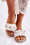 Women's Slippers With Material Flowers White Susana