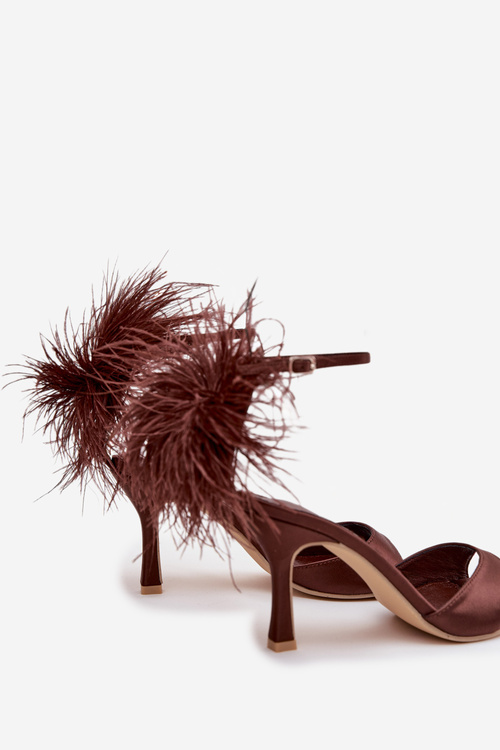 High heel sandals with feathers Chocolate Caelina