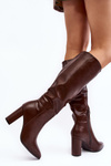 Women's Knee-High Boots with Chunky Heel Brown Fiminna