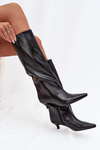 Patent leather women's boots with low heel black Mireva