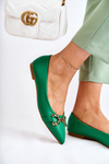 Women's Leather Ballerinas In Spitz With Decoration Green Carlos