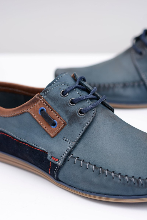 Navy Blue Lace-up Polish Leather Men's Mokassins Teodoro