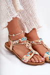 Women's Flat Sandals With Woven Strap And Decoration Artiker 56C1316 Gold
