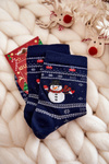 Women's Cotton Christmas Socks Snowmen Navy Blue