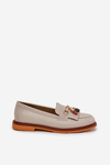 Leather Elegant Loafers On Flat Heel S.Barski LR51-768 Beige