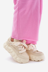 Sneakersy Damskie Skóra Naturalna Platforma Beżowe GOE RR2N4043
