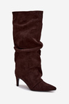 Wrinkled High Heel Boots Made of Eco Suede Insulated Chocolate Mavella