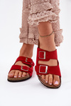 Women's sandals on cork platform with buckles red Evisolla