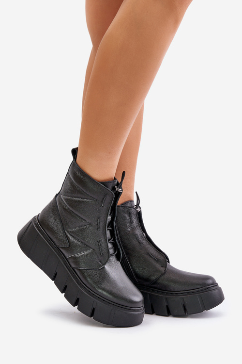 Zazoo 60472 Leather Ankle Boots On Platform And Wedge Black