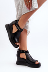 Women's Platform and Wedge Sandals in Black Eco Leather Hloeli