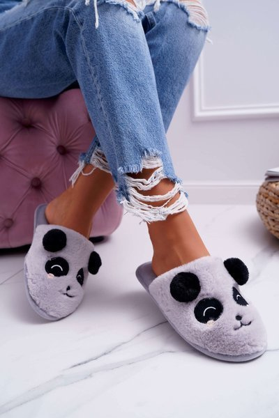 Ladies' Slippers with Faux fur Pandy Light Grey Fimeo