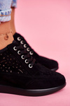 Sneakersy Damskie Sergio Leone Ażurowe Czarne PB122