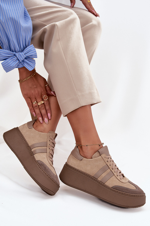 Damskie Sneakersy Z Naturalnego Zamszu Platforma Beżowe Zazoo 3775