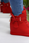 Women's Red Sneakers Gold Padlock Anchor Hudgens
