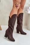 Knee High Heeled Boots Made Of Eco Suede Brown Clorira