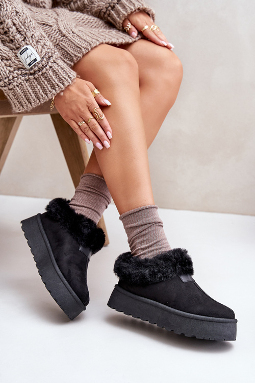 Śniegowce Z Futerkiem Eko Zamszowe Na Platformie Czarne Neathoria