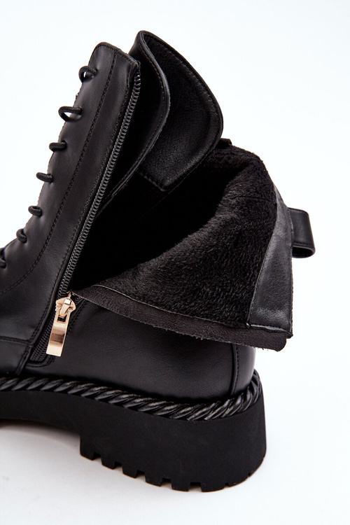 Women's Leather Boots Workery With Decoration Black SBarski MR870-68