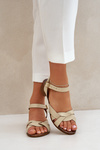 Leather Sandals On A Delicate Heel Light Beige Zazoo 40372