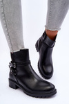 Women's Leather Boots With Straps Black Minks