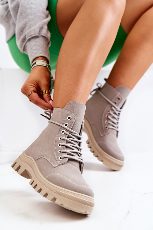 Botki Trapery Zamszowe Wiązane Szare Hurricane