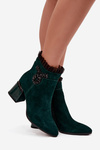 Suede Leather Women's Ankle Boots On Heel With Decoration Lined D&A MR52-127 Bottle Green