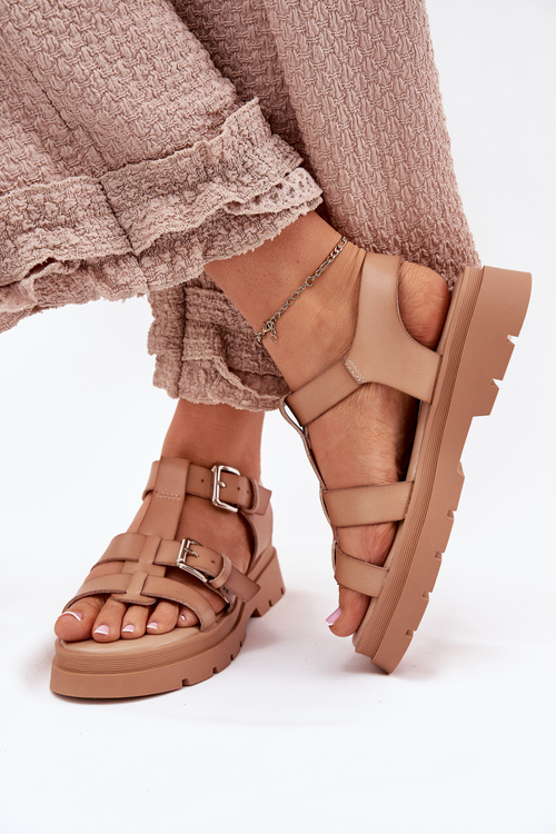 Women's Eco Leather Sandals With Buckles Khaki Jeneliena