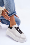 Buty Sportowe Skóra Platforma Białe Lemar 10150