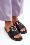Elegant Shiny Women's Slippers with Ornament S.Barski KV27-032 Black