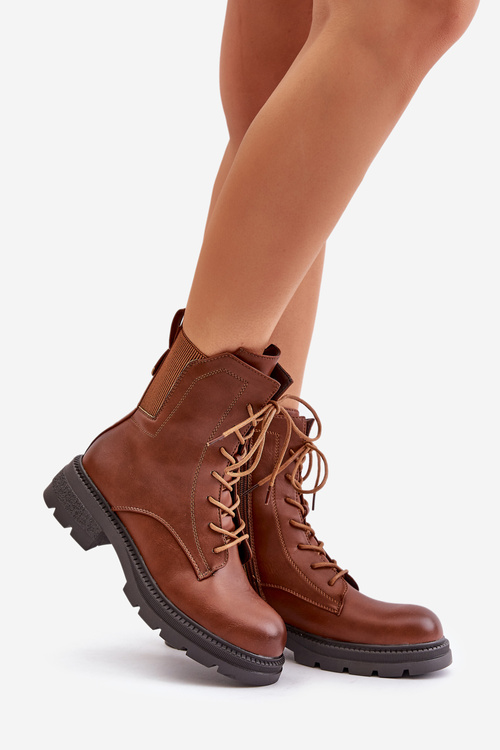 Insulated ankle boots workers with zipper brown Leairae